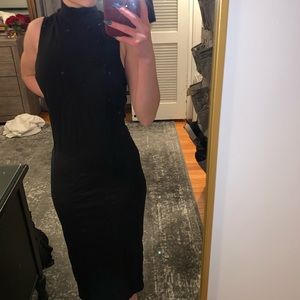 Black Sleeveless Turtleneck Full Length Dress